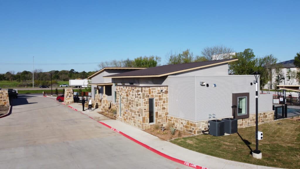 beautiful scene at Ennis luxury RV resort with beautiful architecture and outdoor area