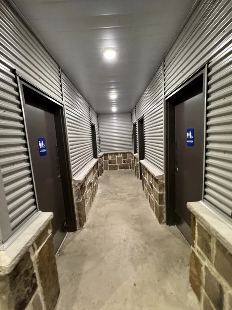 spacious and hygienic washroom area at Ennis Luxury RV Resort